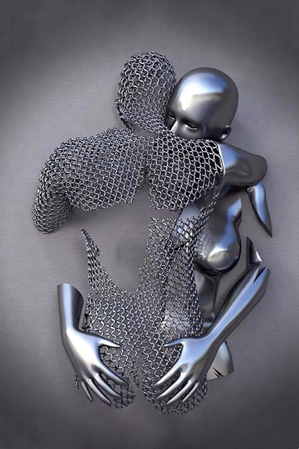 MKHFUW 3D Metal Figure Statue Art Canvas Painting Romantic Abstract Posters and Prints Lovers Sculpture Poster Love Heart Kiss Pictures - Without Frame (Figure-03, 1 Pieces - 50 x 70 cm)
