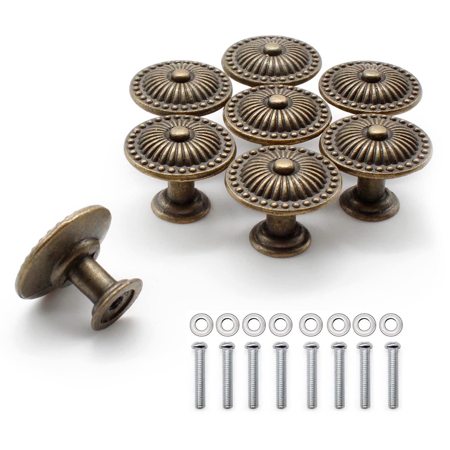 DEANKEJI 8 Pcs Cabinet Knobs, Bronze Color Round Vintage Drawer Handles, Cabinet Handles with Screws, Can be Used for Cabinets, Drawers, Shoe Cabinets, Furniture — image 1