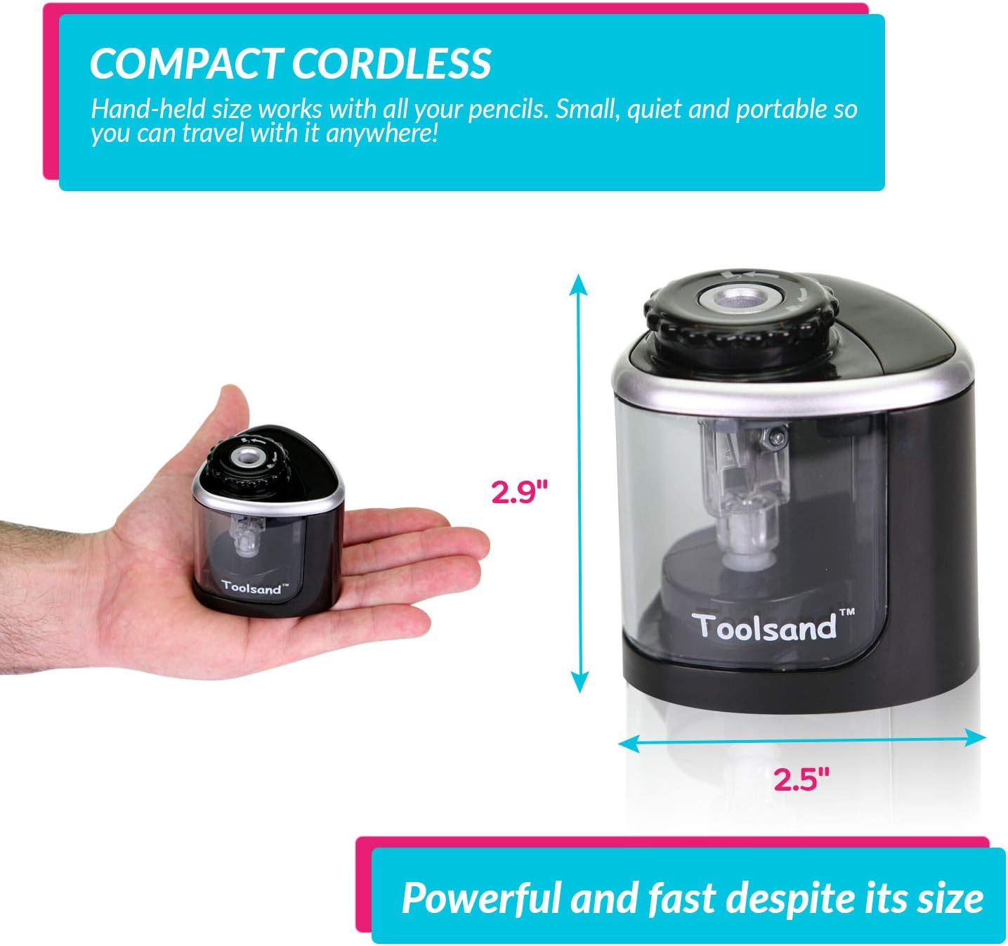 Electric Pencil Sharpener, Battery-Powered, Batteries Included, High-Speed Automatic, best for Colored, No. 2 Wood Graphite Pencils, Home Office School Classroom Adults Kids, Straight Blade (Black) : Office Products