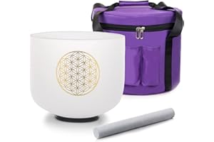 Siceeoly 8" C Note 432HZ Flower of Life Crystal Singing Bowl Frosted Quartz Root Base Chakra Meditation Sound Healing with Durable Carrying Case Suede Striker O-ring