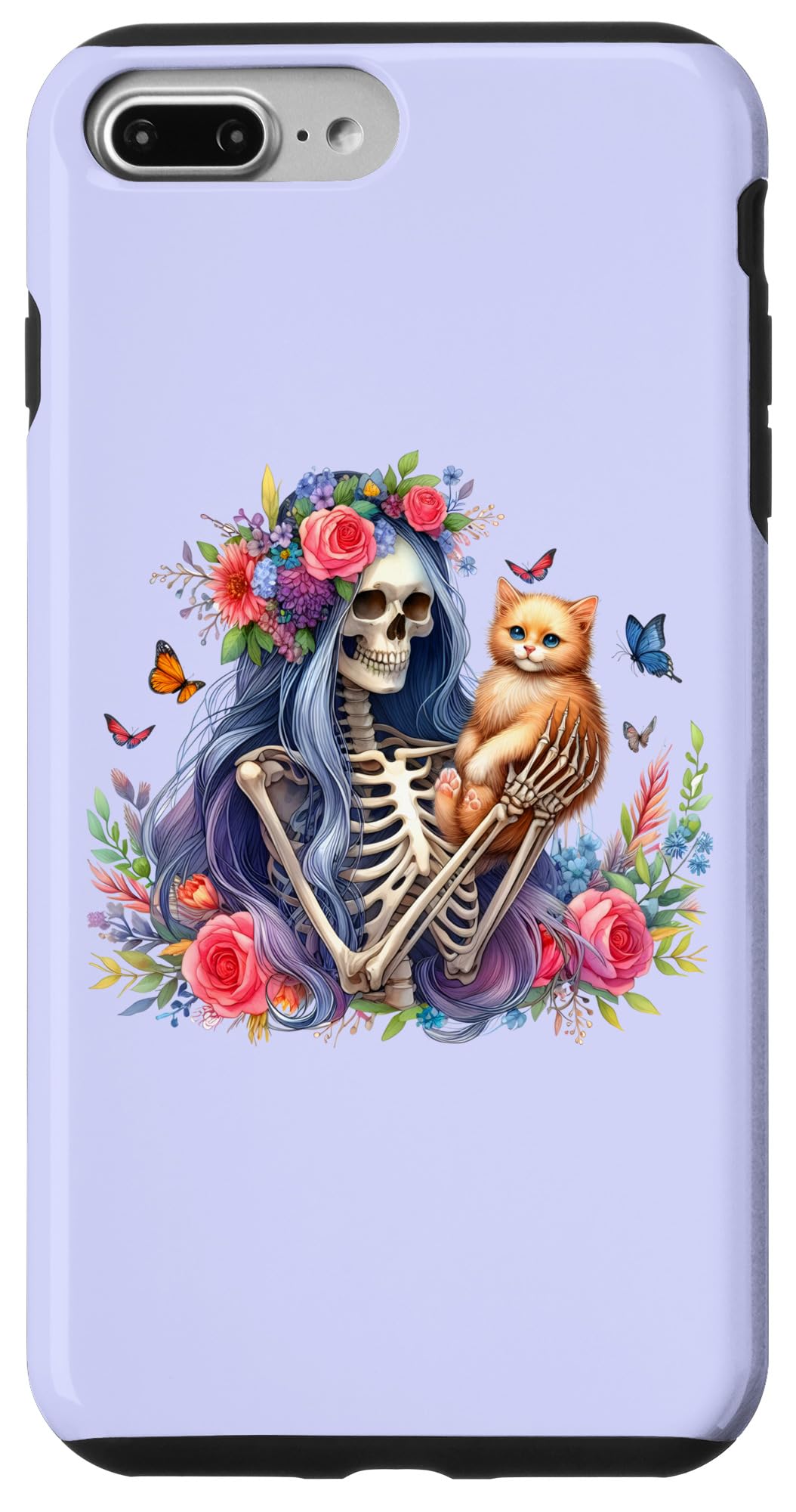 iPhone 7 Plus/8 Plus Female Skeleton And Cute Kitten Cat Lovers Halloween Vintage Case