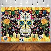 AIBIIN 7x5ft Day of The Dead Backdrop for Mexican Fiesta Sugar Skull Marigold Flowers Photography Background Dia DE Los Muertos Birthday Party Decorations Supplies Banner Cake Table Photo Shoot Props