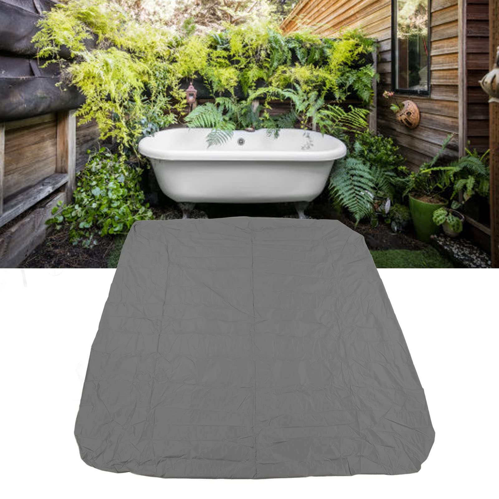 BORDSTRACT Hot Tub Cover Square SPa Covers Protector Weather Resistant Waterproof UV Protection Heavy Duty 190 Silver Coated Polyester Taffeta Foldable for Outdoor Bathtub(207x207x30cm-Grey)