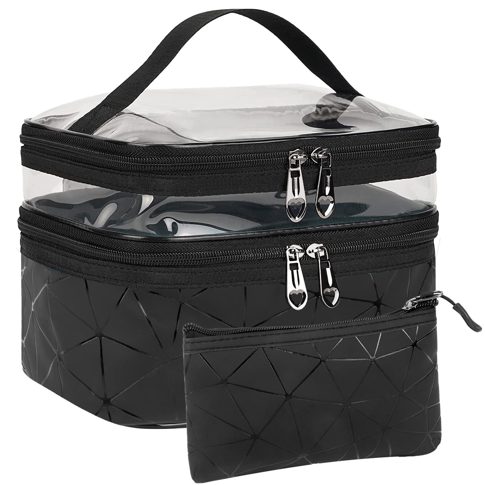 Large Capacity Travel Cosmetic Bag, 2Pcs Waterproof Double Layer Makeup Bags, Portable Toiletry Bag with Compartment for Men Women (Black) — image 1