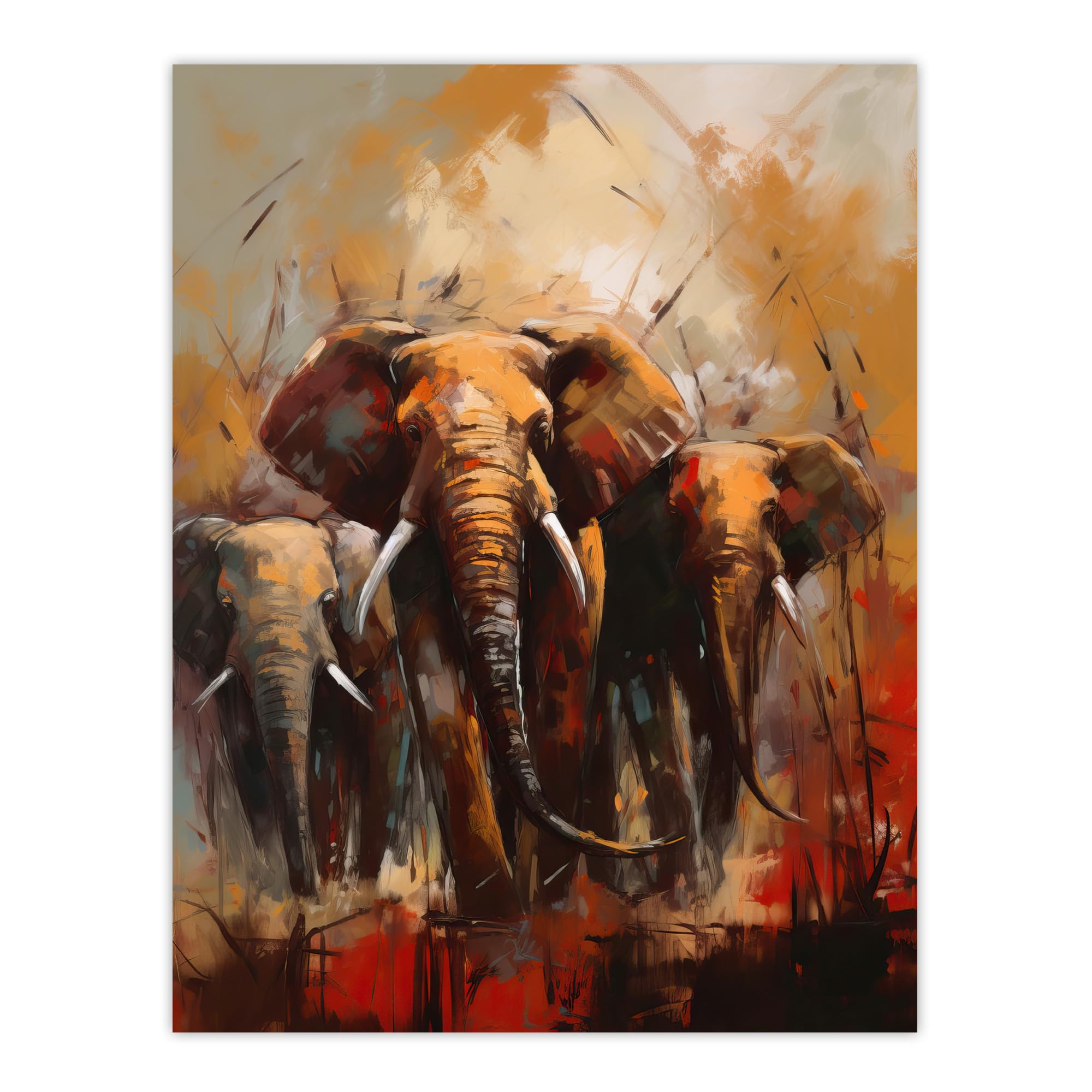 Artery8 The Elephant Charge By Duncan Flint African Elephants Oil Painting Extra Large XL Wall Art Poster Print