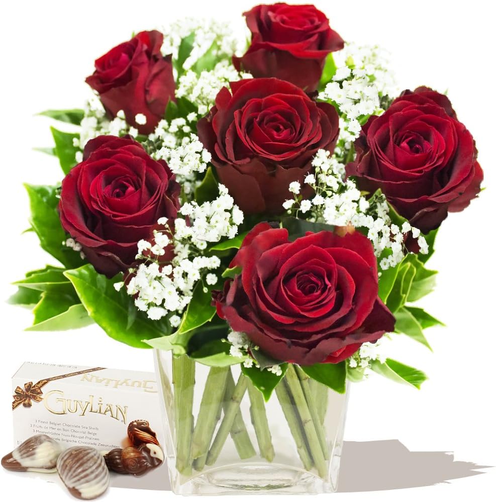 CHERISH BOUQUET & CHOCOLATES - Red Roses for Love & Romance Anniversary Bouquets by Eden4flowers