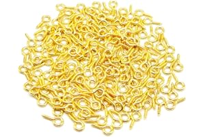 ALAMIC 400 Pack Small Screw Eye Pins | 10 x 5mm Mini Screw Eye Pin Peg for DIY Jewelry Making | Charm Bead Pieces | Wood Arts Crafts Projects | Self Tapping Hooks Ring (10mm, Gold)