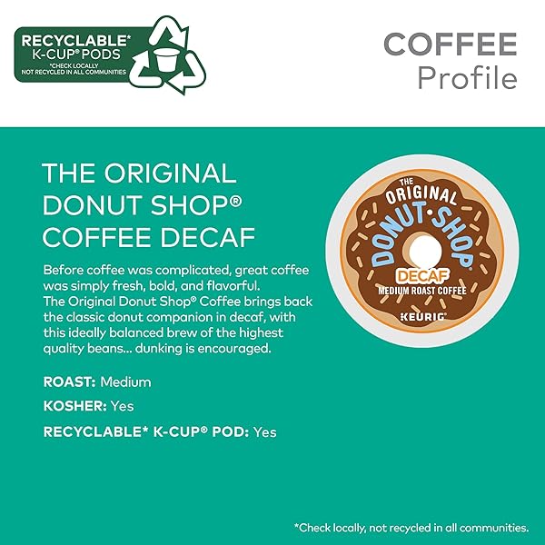 THE ORIGINAL DONUT SHOP KEURIG SINGLE-SERVE K-CUP PODS, DECAF KEURIG SINGLE-SERVE K-CUP PODS, MEDIUM ROAST COFFEE, 12 COUNT