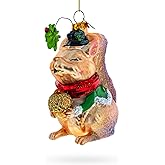 Squirrel Cradling an Acorn Blown Glass Christmas Ornament