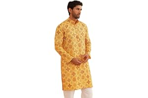 Sojanya (Since 1958 Men'S Cotton Linen Blue Foil Printed Only Long Kurta