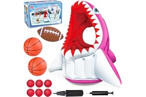 TCVENTS Shark Pool Toys, 3-in-1 Inflatable Pool Floats Basketball & Football & Head Hoop Toss Water Games Fun Beach Outdoor Activities for Kids Adults, Family Party Gift for Boys Girls 3 4 5 6 7 8 9