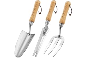 Berry&Bird 3Pack Gardening Hand Tool Set- Stainless Steel Garden Tool Kit Include Wooden Handle Trowel, Hand Fork & Weeder fo