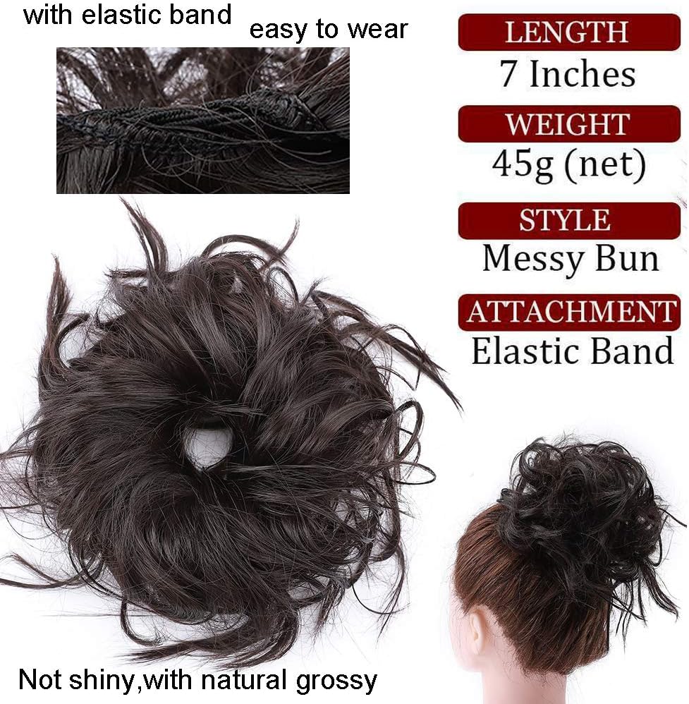 Tousled Updo Messy Bun Hair Extension Instant Ponytail With Elastic Rubber Band Updo Chignon Donut Scrunchies Extensions Hairpiece Synthetic Wavy Hair for Women Silver Gray - Image 5