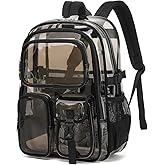 QIXIHU Clear Backpack for School, Heavy Duty Transparent Bookbag, See Through Backpacks for Stadium Event, Backpack for Boys, Kids Clear Bag for College Work Travel Sport Festival Security Check