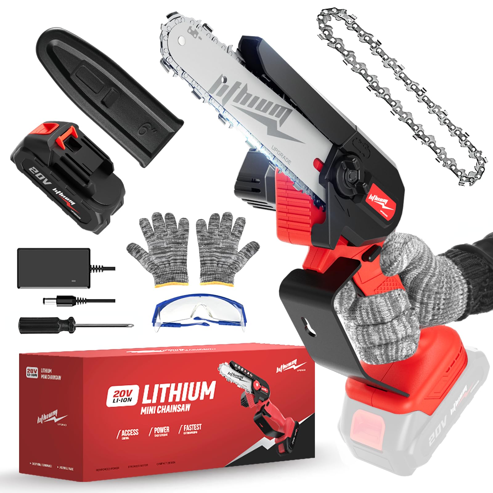 Photo 1 of Cordless Mini Chainsaw, 20V Max Battery 6 Inch Small Chain Saw, One-Hand Handheld Electric Portable Chainsaw for Cutting Wood Trimming and Woodworking- Mini Chain Saw Cordless with 1 Batter