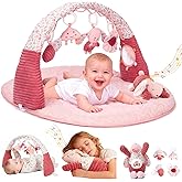Baby Gym Play Mat with 5 Detachable Sensory Toys, Musical & Light Infant Newborn Gifts, Tummy Time Play Mat for Babies 0-6 Months & 6-12 Months