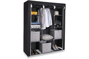 Knocbel Freestanding Closet Organizer Clothes Wardrobe Garment Rack Dustproof Non-Woven Cover with Storage Shelves & 1 Hanging Rod, 50" L x 17.8" W x 67" H,Black