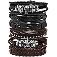 MILAKOO 6Pcs Punk Leather Bracelets for Women Men Braided PU Wristband Skull Skeleton Accessories