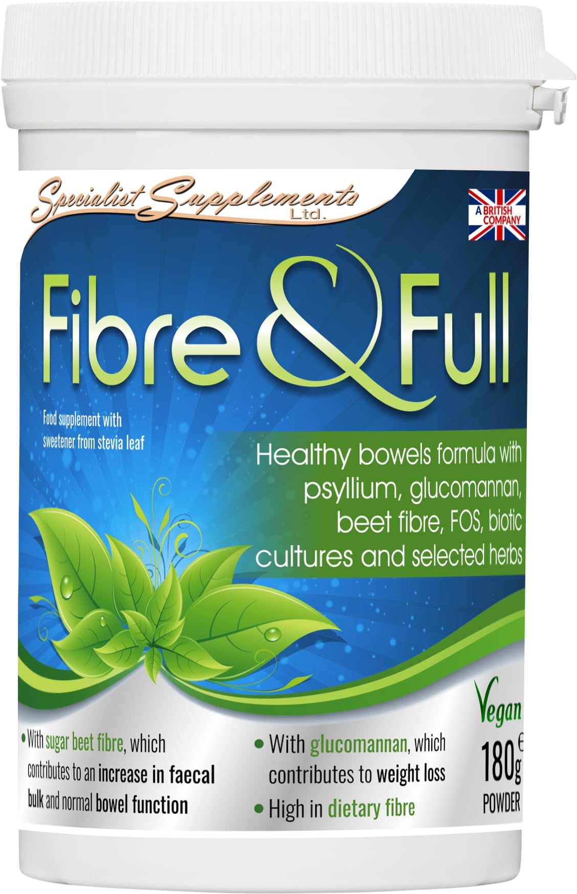 Specialist Supplements Fibre and Full (Healthy Bowels and Weight Loss Blend), 180g Powder