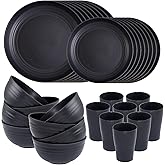 Supernal Wheat Straw Dinnerware Sets,Plates and Bowls Set, Dish Sets for 8, Unbreakable Plate for 8 Dishwasher Safe,Reusable Dinnerware Black-16pcs Plates, 8pcs Bowls, 8pcs Cups.