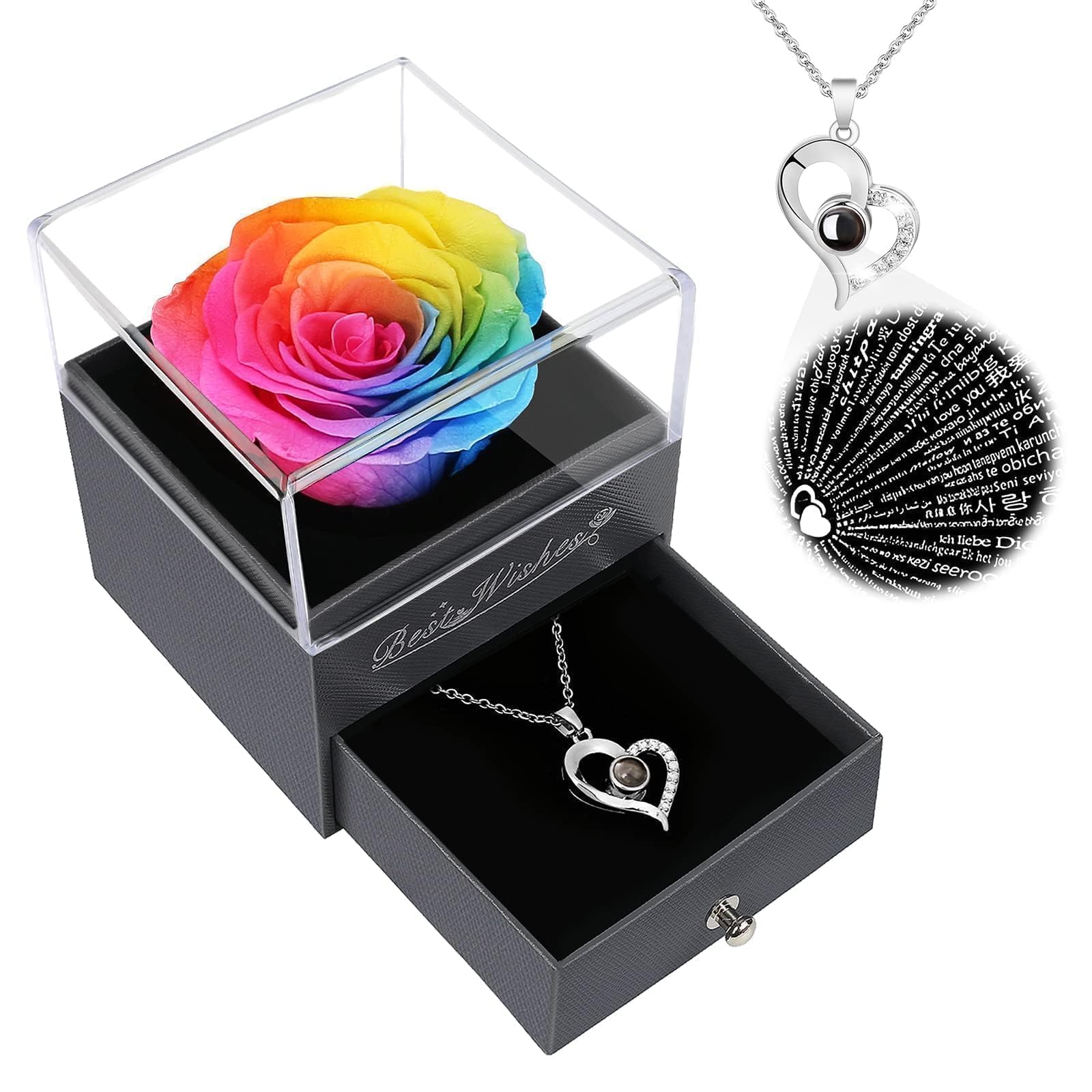 Childom Birthday Gift for Women,Rainbow Preserved Flowers Rose Gifts for Mum,Christmas Rose Gifts For Women Her Friend,Romantic Valentines Present for Teacher Wedding Anniversary Engagement Graduation