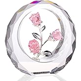 Crystal Pink Roses Bouquet Figurines, Glass Rose Flowers Romantic Gifts for Her Women - Crystal Forever Rose Flower Decor for Valentines Mothers Day Anniversary