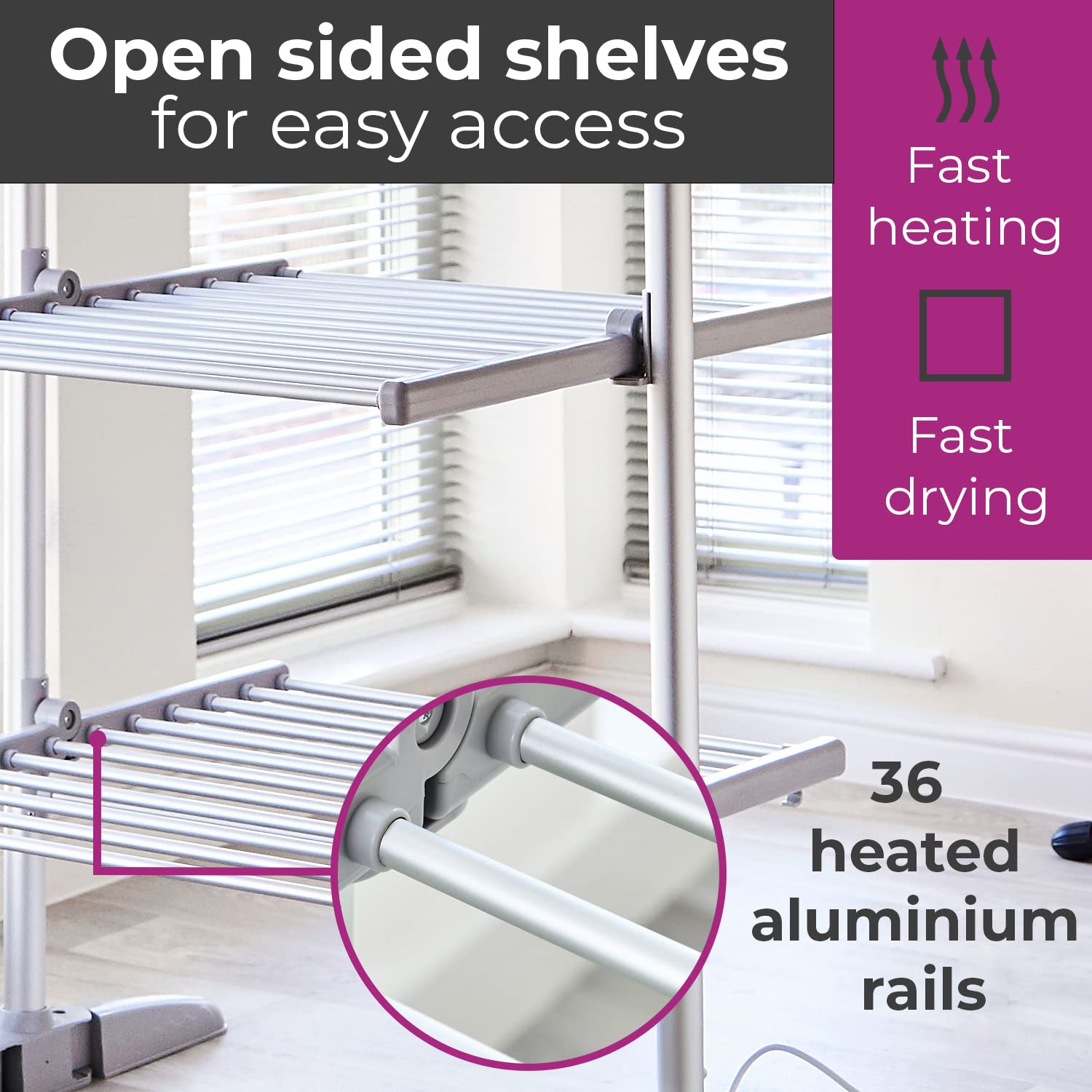 Neo XL Large Indoor Electric 3 Tier Airer Folding Foldable Laundry Clothes Horse Portable Heated Rail Rack Dryer Cover 36 Rails 147 cm…