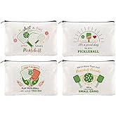 Hobbspring 4Pcs Pickleball Gifts Makeup Bags 5.91x9.06 inch Canvas Cosmetic Bags Dink Ball Bags with Zipper Polycotton Travel Toiletry Pouches for Women Party Shopping Home Travel Accessories