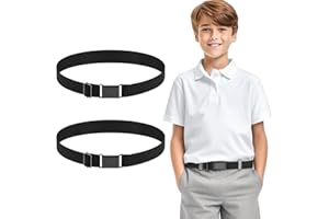 TIESOME 2PCS Adjustable Kids Elastic Belts, Stretch Waist Belts Black Metal Square Buckle Boys Belt for Pants Jeans Uniform
