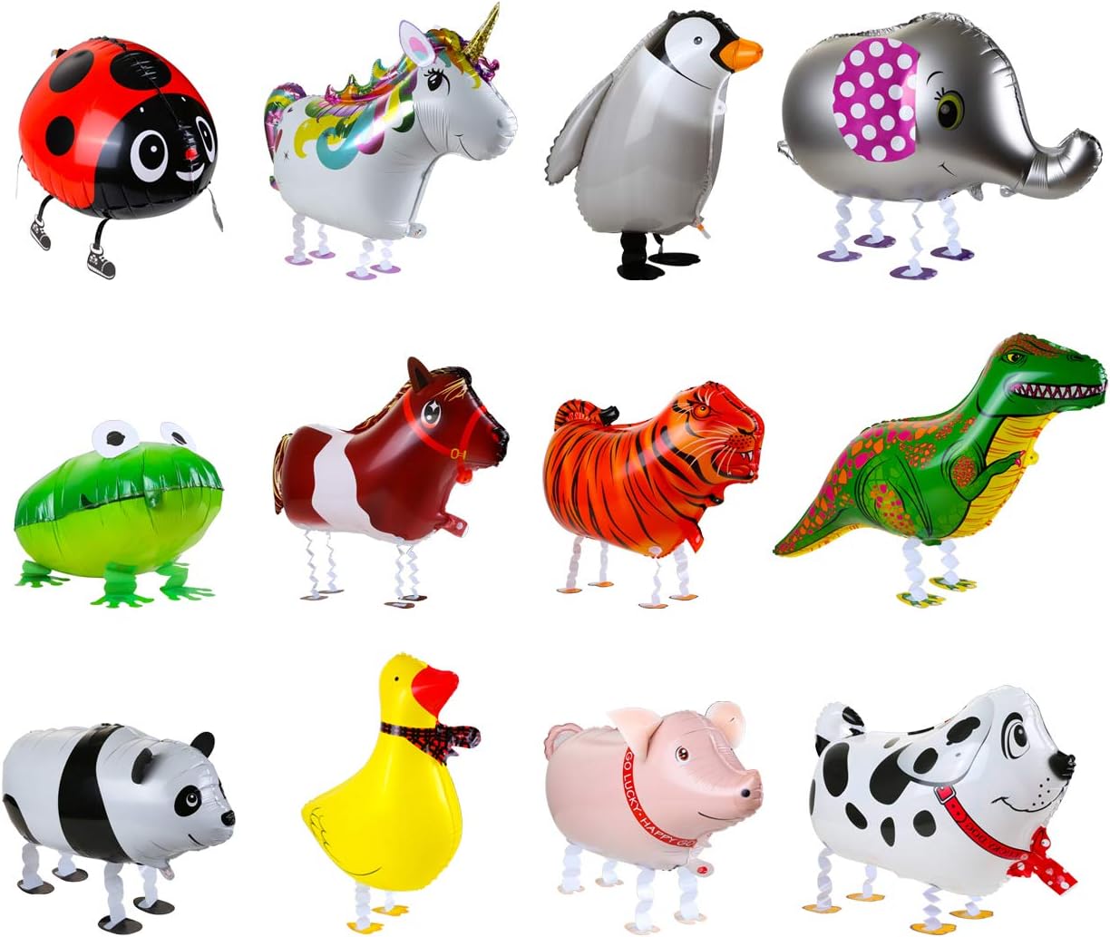 Kesote 12Pcs Walking Animal Balloons,Aluminium Foil Helium Balloons
