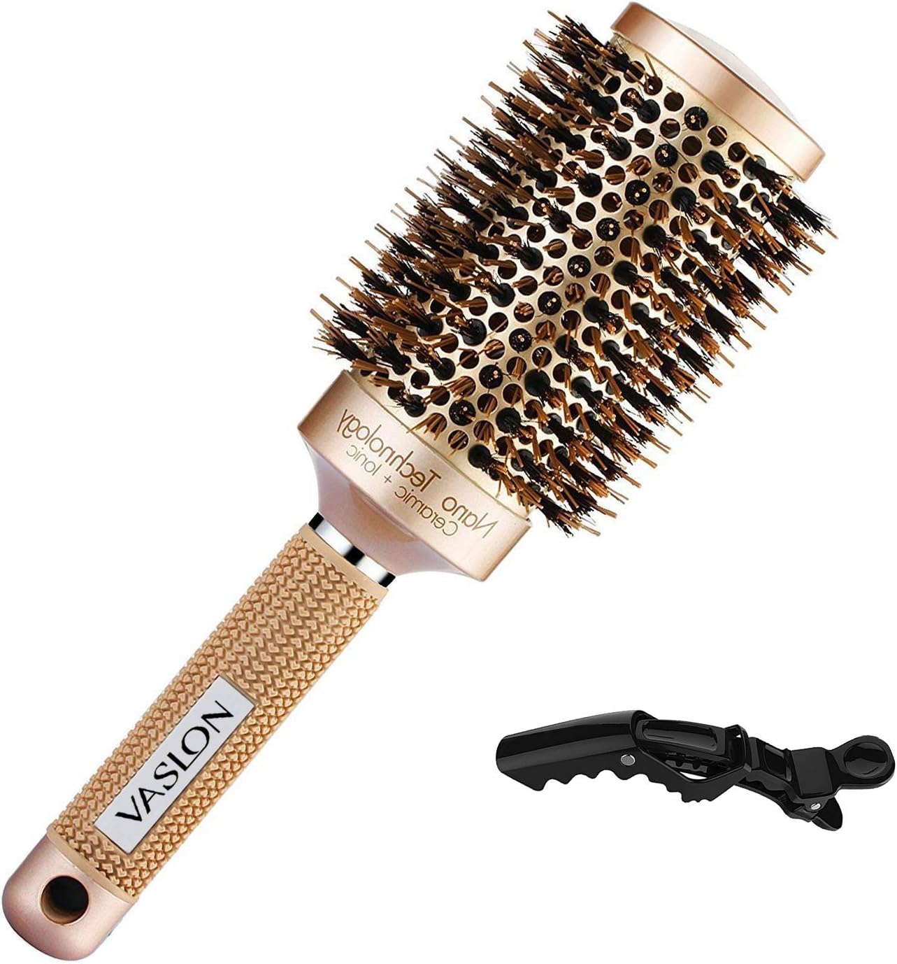 VASLON Professional Nano Thermic Ceramic & Ionic Round Barrel Hair Brush with Boar-Bristle For Blow Drying, Curling & Straightening