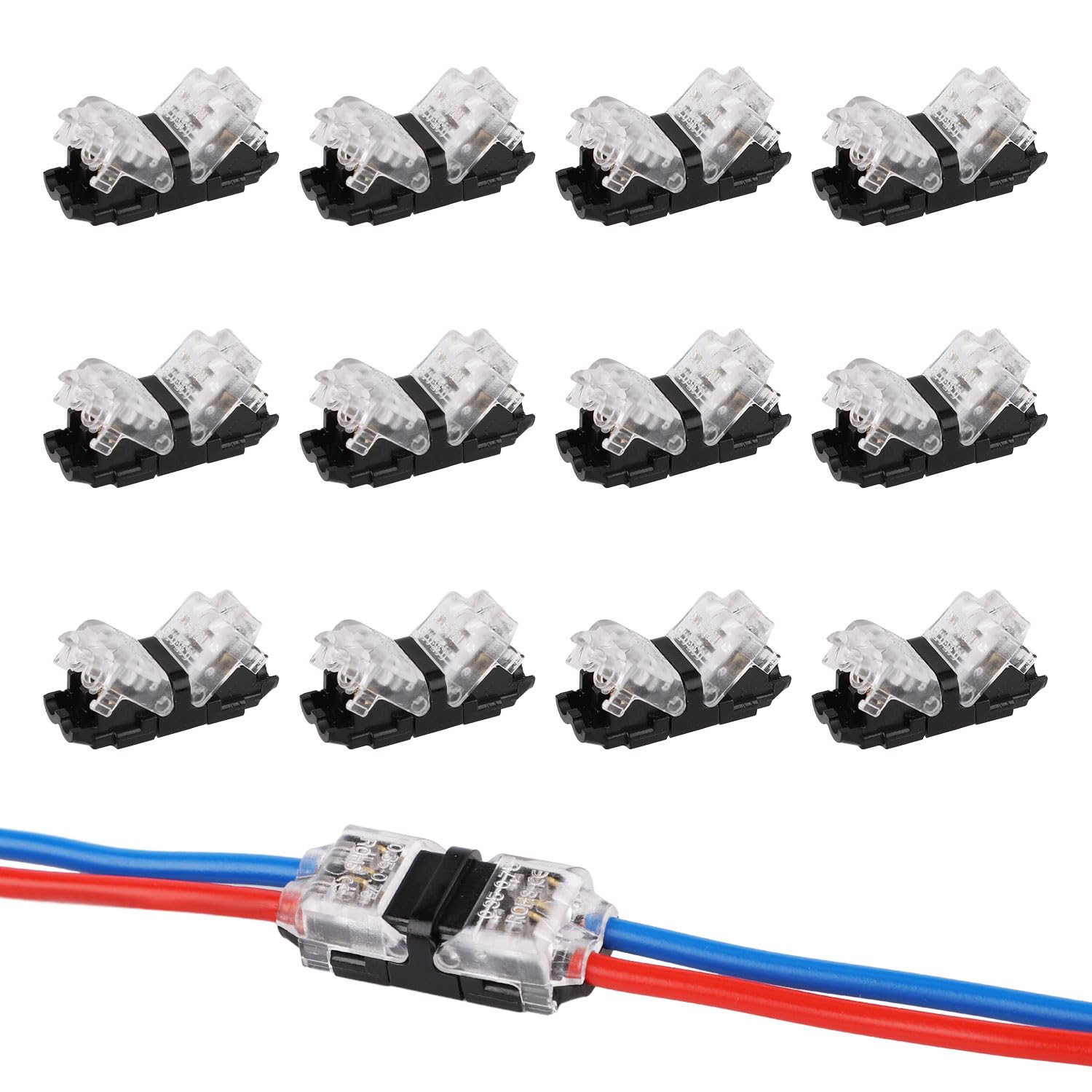 12pcs Low Voltage Wire Connector, H Type No Strip Wire Connectors 2 Pin 2 Way Quick Splice Wire Connectors Solderless LED Wire Connectors, for 18-22 AWG, LED Strip, Audio, Vehicles