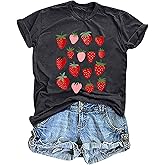 AMWIPE Strawberry Shirt for Women Cute Fruit Tshirt Strawberries Graphic Clothing Garden Tee Tops