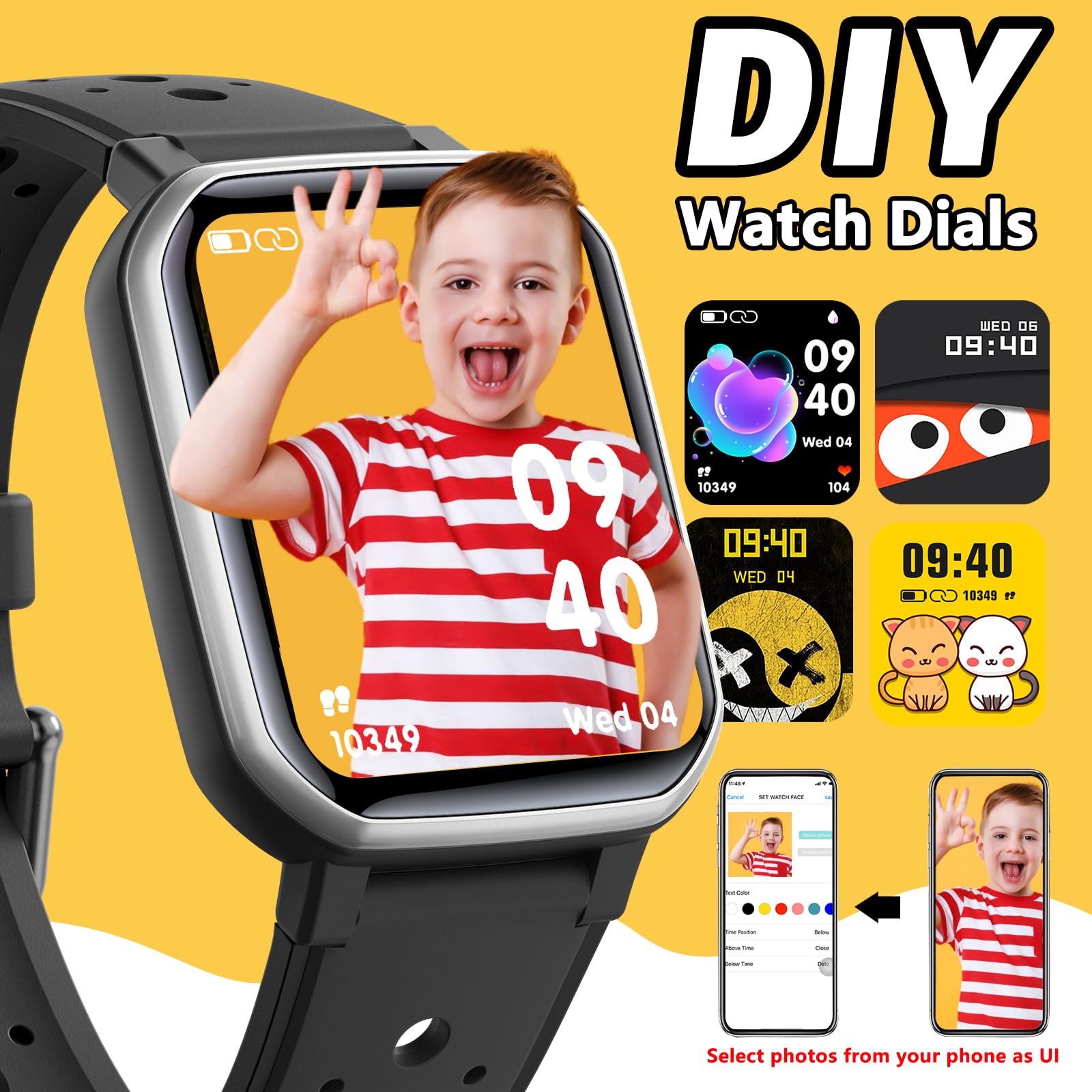 Smart Watch for Kids Teens, Fitness Tracker Boy Girls Watch with 19 Sport Modes, Pedometer, Sleep Monitor, Kids Watch Birthday Gifts Toy Gift for Girls Boys 6-16 (Black)