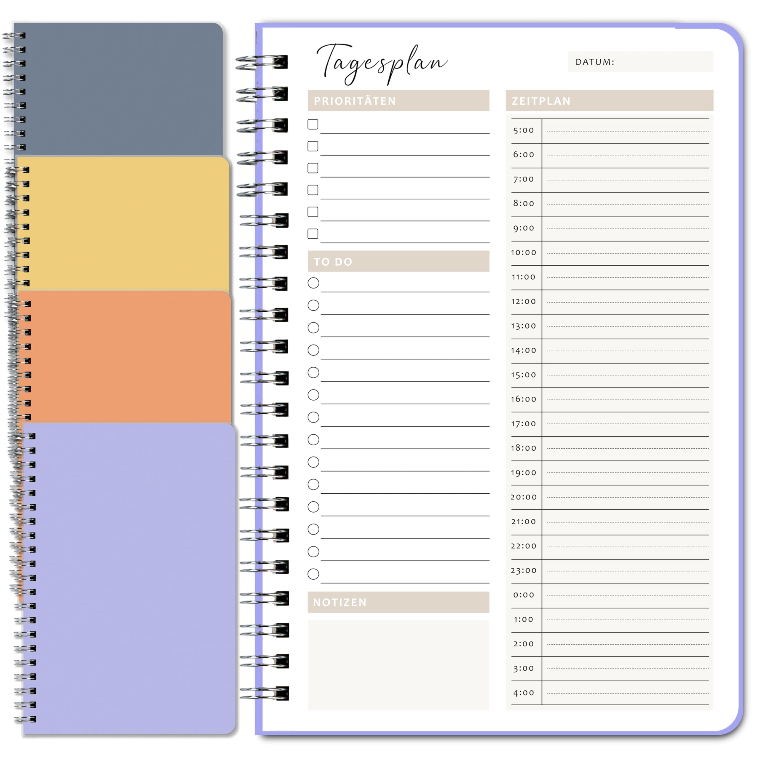 BIROYAL Pack of 4 Undated Daily Planner, 400 Pages Diary Time Management with Times, To Do List, Daily Planner Spiral Pad, To Do Lists Book, Notepads Diary Notebook