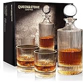 27Oz Whiskey Liquor Decanter Ribbed Set in Box,Decanter Set with 2 Glasses,Idea for Scotch Liquor,Whiskey Wine Decanter Suit for Men and Women Father Coworkers