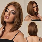 Billowig Short Brown Bob Straight Wigs for Women Short Bob Wig 12 Inch Mix Brown Wig Middle Part Synthetic Heat Resistant Shoulder Length Wigs for Daily Party Cosplay Costume Use