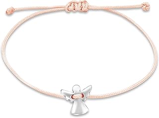 Nuoli® Schutzengel Armband Damen Silber (verstellbar bis 20cm) Engel Armbändchen für Frauen & Mädchen, aus rosa Stoff mit Metall Anhänger