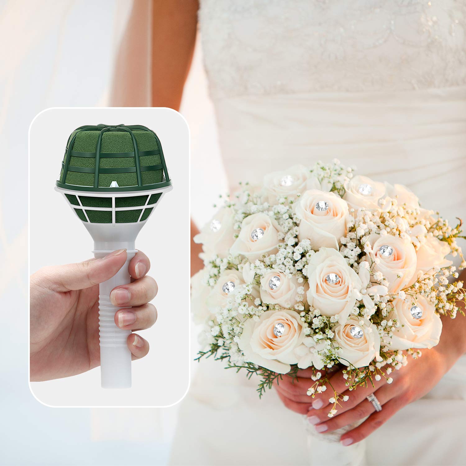 Floral Arranging 6 Pieces Bouquet Holder Foam Floral Handle Flower Bouquet Holder And 100 Pieces Flower Pins Corsages Pins Crystal Bouquet Pins For Wedding Bouquet Supplies Bridal Fresh Or Silk Flowers Decoration