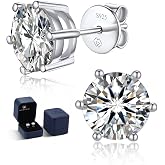 MomentWish Moissanite Earrings for Women, 925 Sterling Silver Hypoallergenic Stud Earrings, 0.6-4 CT Mens White Gold/14K Gold