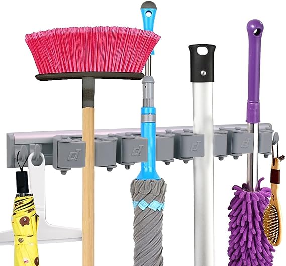 Mop Broom HolderBroom Wall mounted Hooks Free Combination Rubber Grip Pole Holder Garden Tool