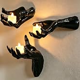 Halloween Wall Decor, 3 PCS Gothic Hands with LED Candles, Scary Decoration | Halloween Party Decoration, Gothic Life-Sized Horror Hands Set of 3, Wall Mounted Creepy Reaching Arms, Scary Indoor Outdoor