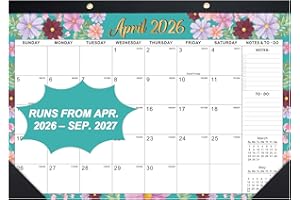 2026-2027 Desk Calnedar: 18 Months Calendar Runs from APR.2026 - SEP.2027, 17" x 12", Desk Calendar 2026-2027 with Clear Wate