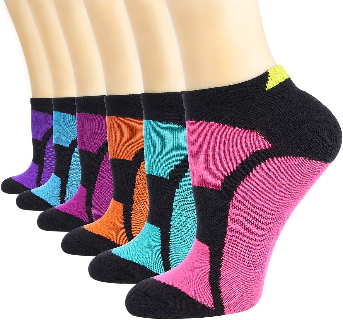 Womens Low Cut Ankle Athletic Socks Colorful Sports Running Socks 6 Pack