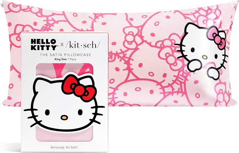 Kitsch Hello Kitty Satin Pillowcase with Zipper King 19x36 Pink Kitty Faces