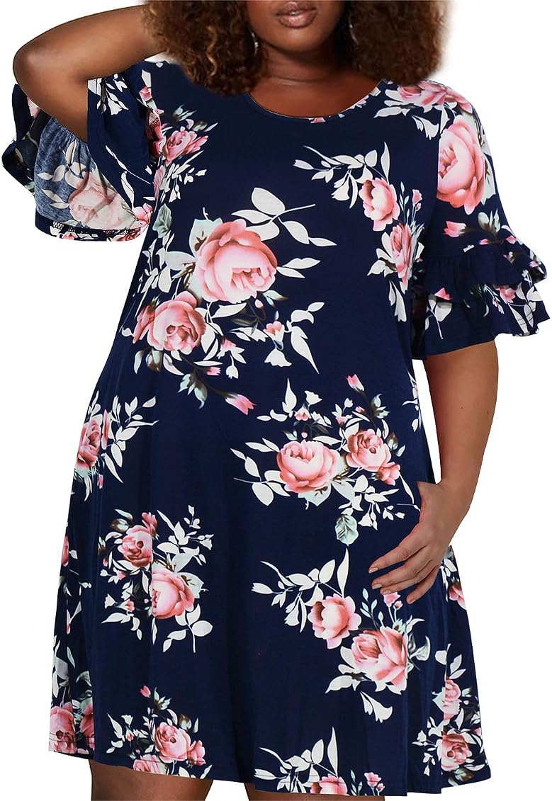 Ruffle Sleeve Jersey Knit Plus Size 