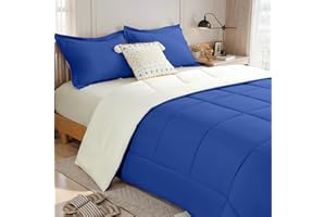 Queen Comforter Set Blue, 3 Pieces Lightweight Comforters Queen Size Solid Bedding Comforters Sets, Down Alternative Comforte