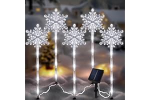 LIVEASILY 5 Pcs Acrylic Solar Pathway Stakes Lights Outdoor Waterproof, 8 Modes Christmas Decorations Outdoor Yard, Solar Christmas Garden Decor Lights (Xmas Snowflake White)