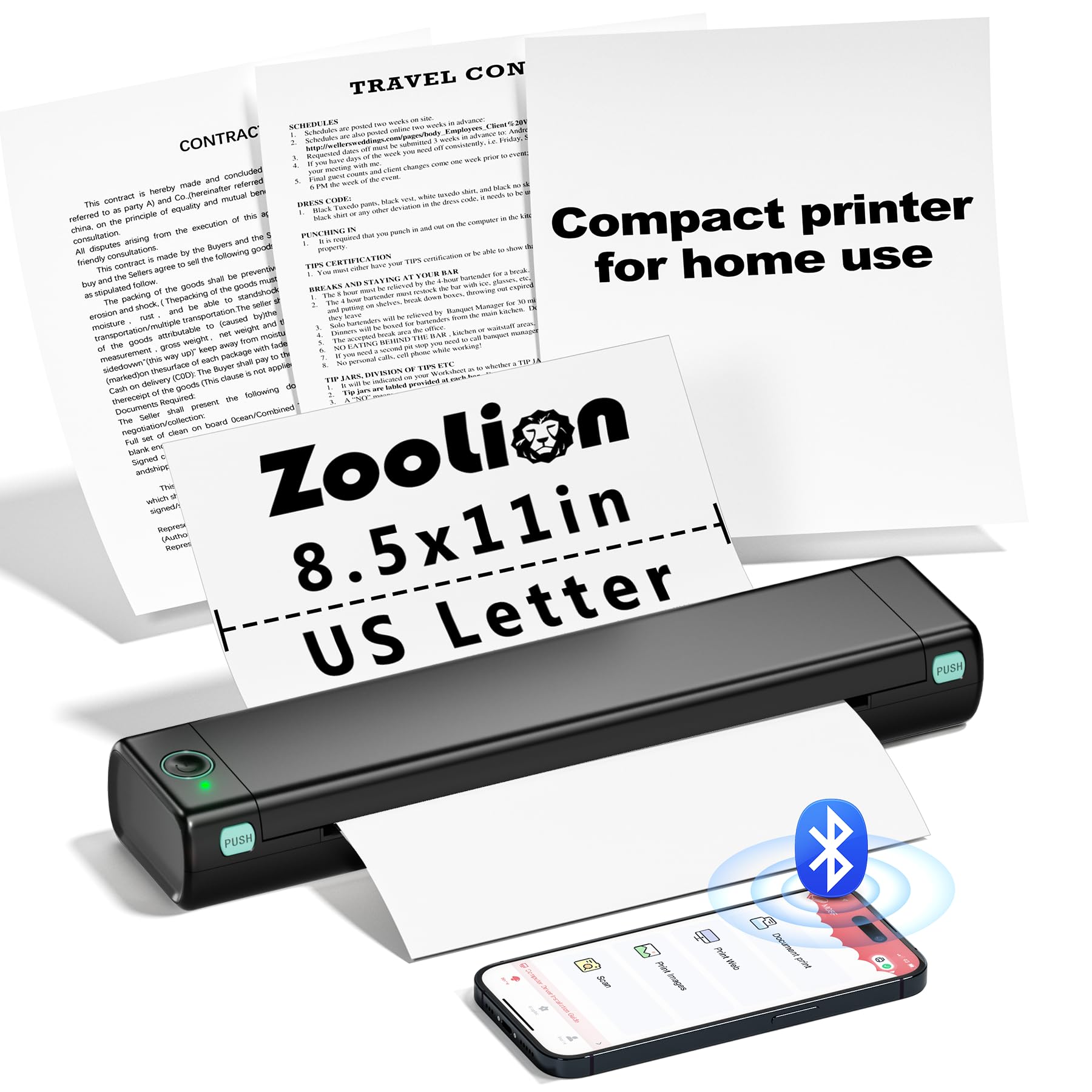 Zoolion M08F Compact Inkless Thermal Printer for