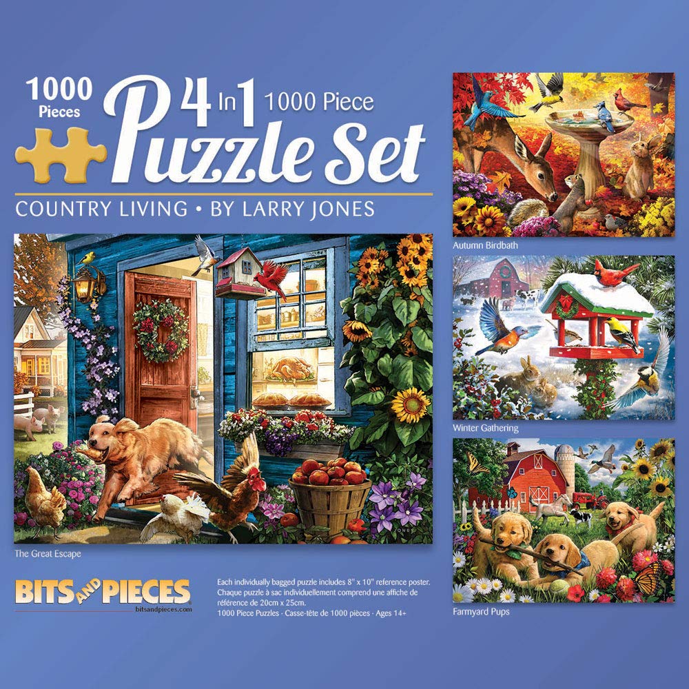 Bits and Pieces-1000 Piece Jigsaw Puzzle for Adults- Country Living 4-in-1 - Four 1000 pc Puzzle Multipack Holiday Jigsaw by Artist Larry Jones